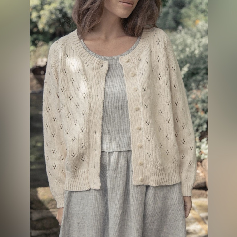 Gillian Stevens Mabel Cardigan Pointelle in Ivory